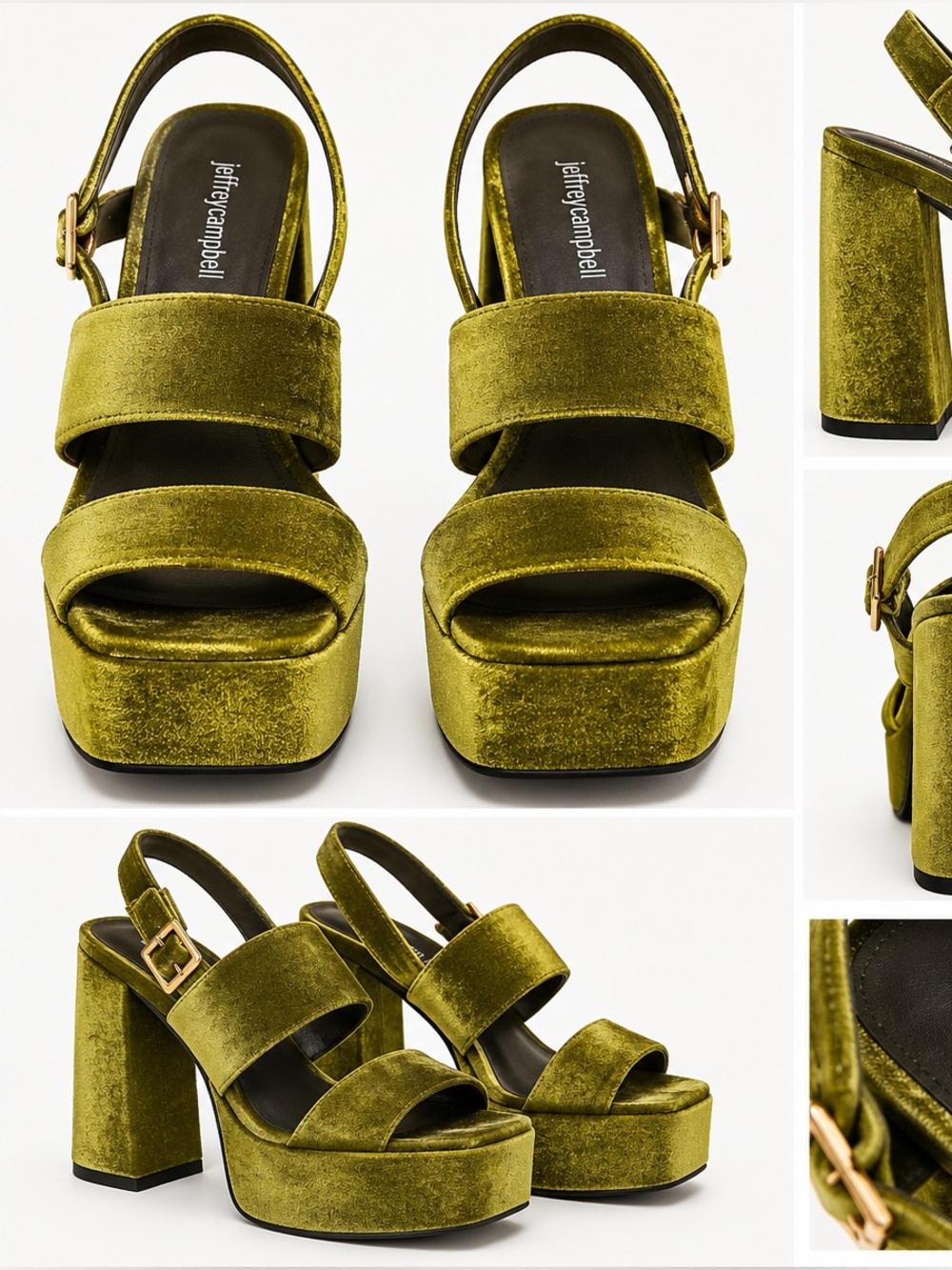 Jeffrey Campbell Olive Green Velvet Platform Block Heel Sandals